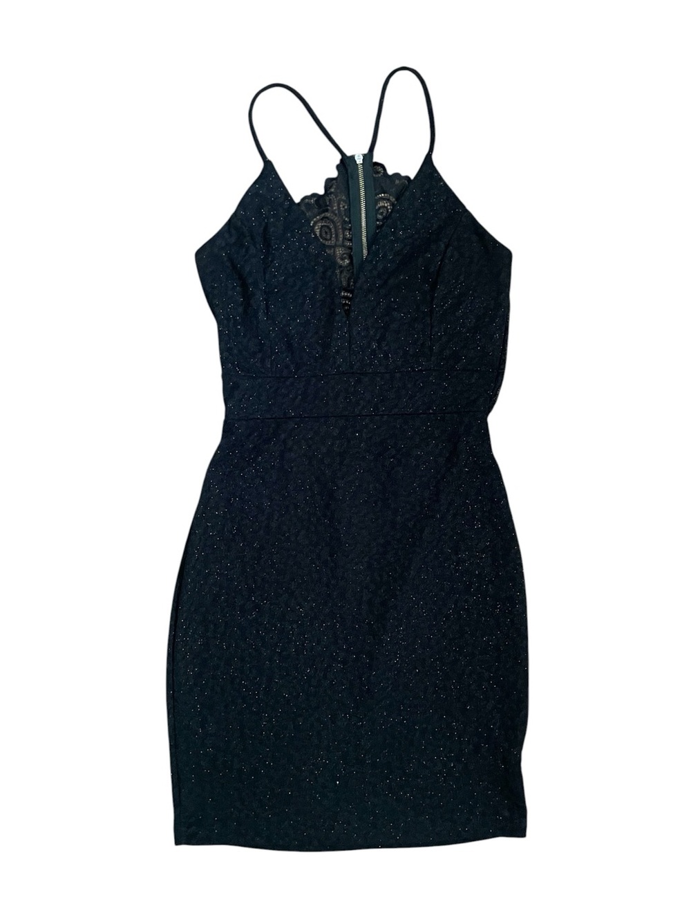 Windsor Black Bodycon Glitter Lace-Trim Mini Dress Size Small